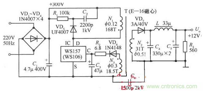 一款12V的單片開關(guān)穩(wěn)壓電源電路設(shè)計