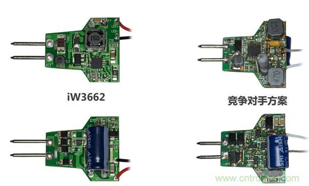 iW3662與競爭對手方案相比,所需外部元器件的數量大幅降低