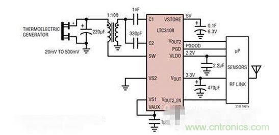 LTC3108 電源芯片優化用于從熱電設備收集能量。