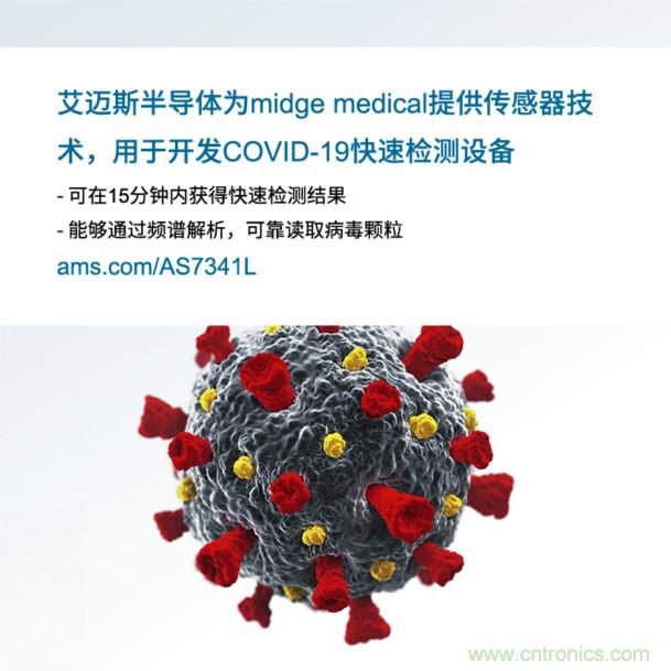 艾邁斯為midge medical提供傳感器技術，用于開發COVID-19快速檢測設備